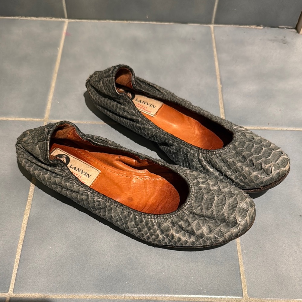 Lanvin Steel Blue/Grey Snakeskin Women's Ballet Flats